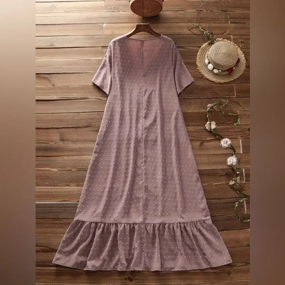 Women's Plus Dusty Rose Solid Swiss Dot Short Sleeve V Neck Smock Dress Size 3XL - Picture 3 of 11